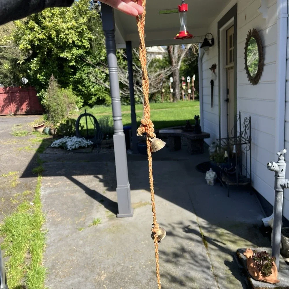 5 Vintage BRASS Bells On a Rope SARNA FARMHOUSE Door Chime